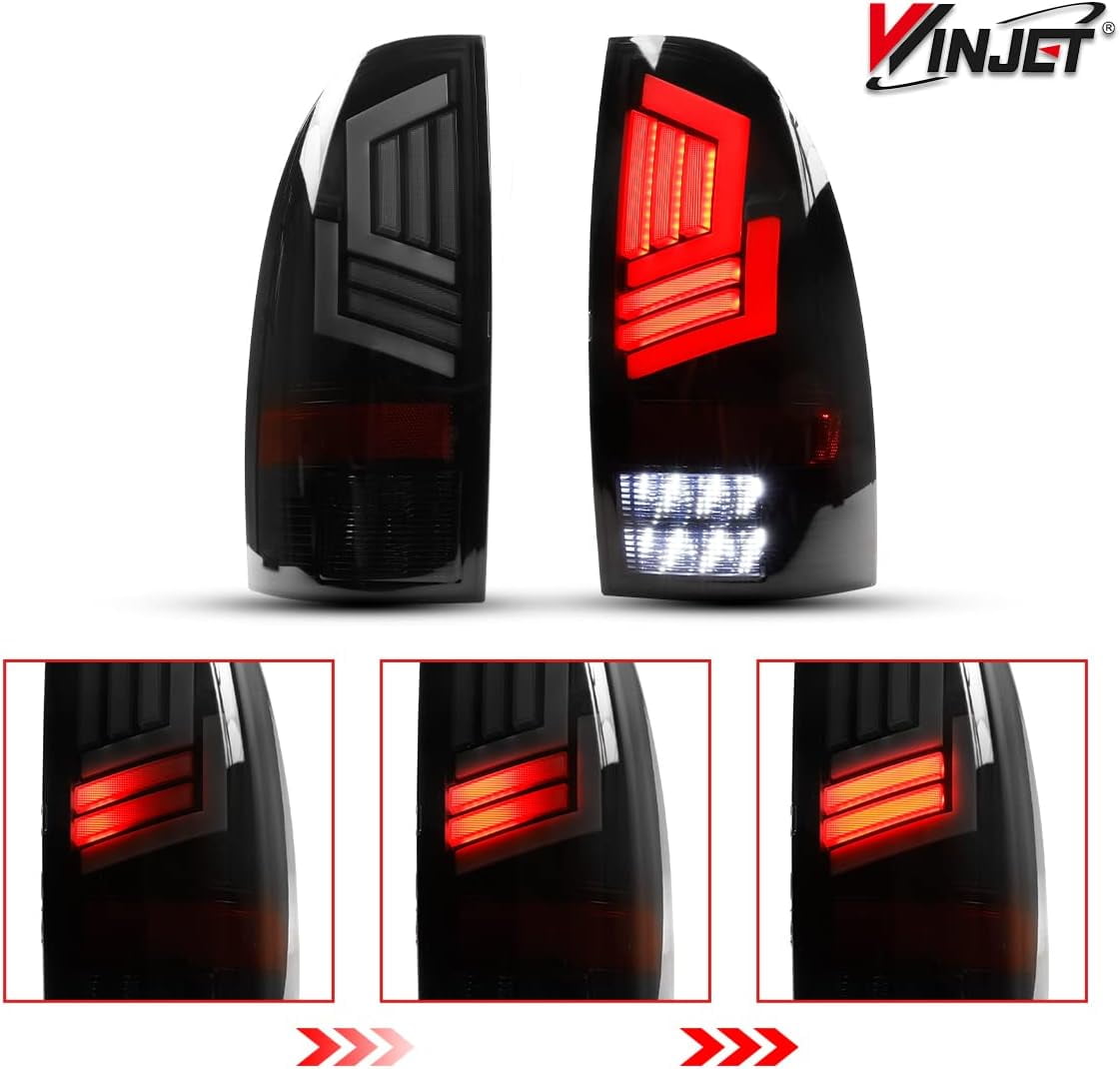1 Pair LED Tail Lights for 2005-2015 Toyota Tacoma,Sequential Turn Signal Rear Lights,Black Matte & Smoked Lens