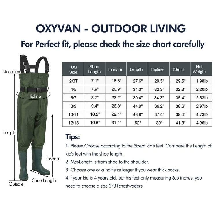 OXYVAN Chest Waders for Kids, Nylon/PVC Waterproof Youth Fishing Waders  with Boots Hanger for Fishing 