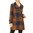 thumbnail image 5 of INSPIRE CHIC Women's Notched Lapel Long Sleeves Double Breasted Plaids Overcoat M Brown, 5 of 8