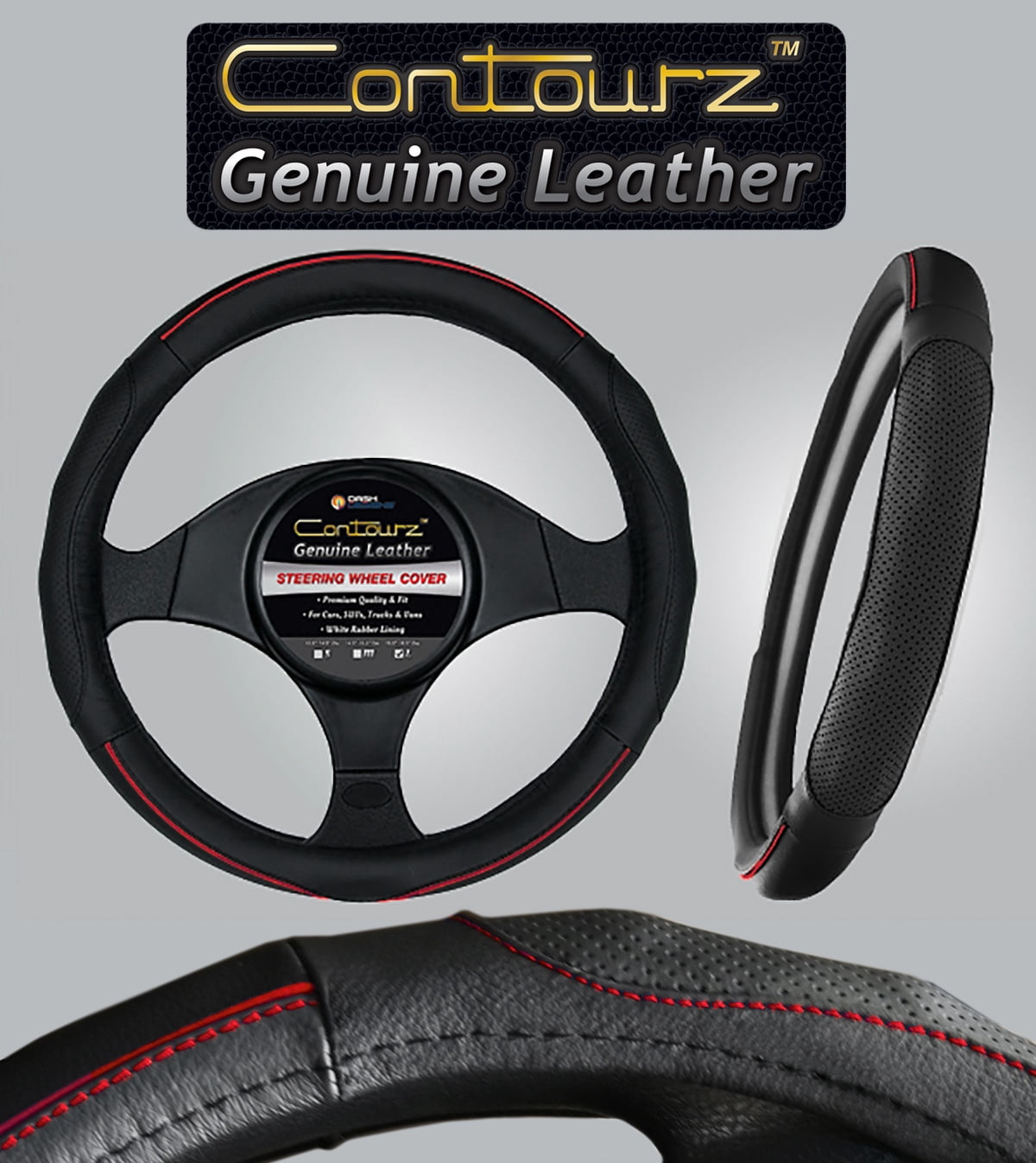 Comfort Grips Steering Wheel Cover - Contourz Pro Grip Leather Small (13.5 - 14.4) Black / Red
