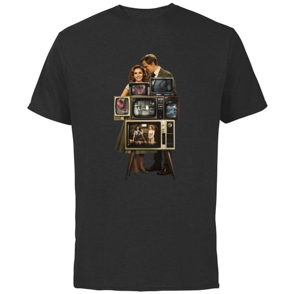Marvel WandaVision Wanda & Vision Behind the TV Screens - Short Sleeve Cotton T-Shirt for Adults - Customized-Black