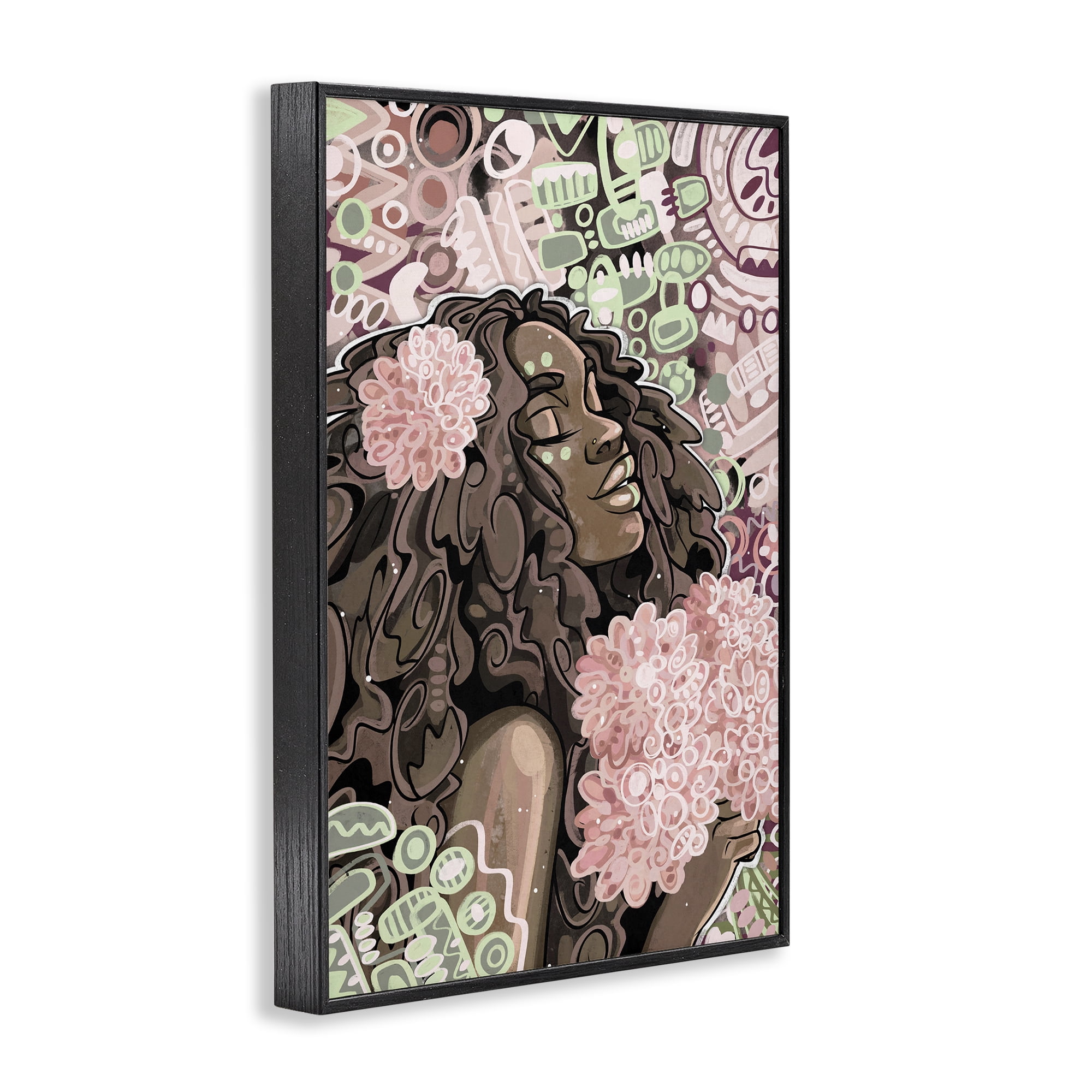 Stupell Industries Expressive Patterned Woman Novelty Painting Black Framed Art Print Wall Art, 16 x 24