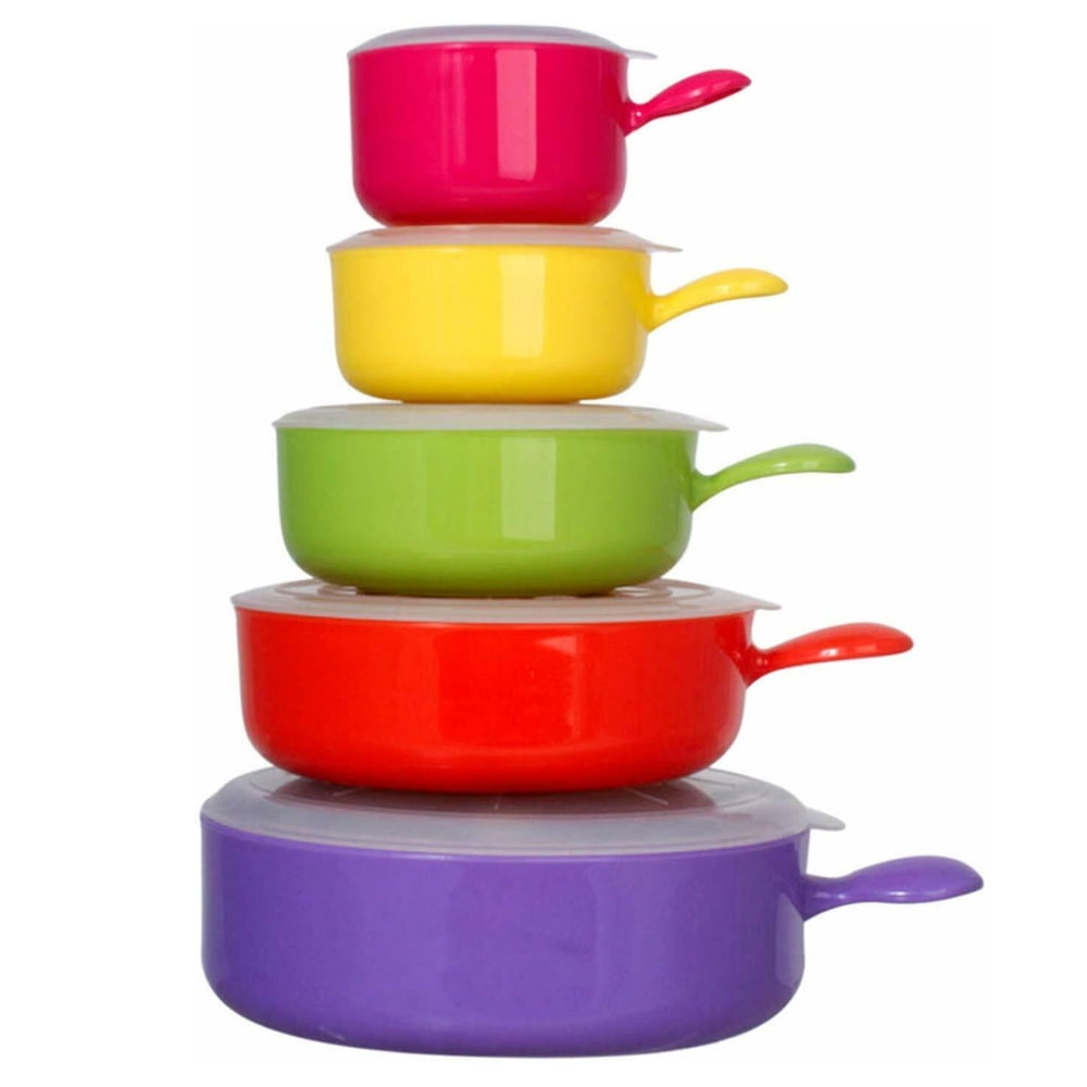 10 Pcs Microwave Safe Plastic Bowl Set W/ Lid Plastic Colorful Food