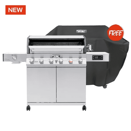 Monument Grills 6 1 Burner Smart Tech Propane Gas Grill for Outdoor Cooking , Denali 605Pro Stainless Steel Grill 78,000 BTU with Side Sear Burner, Smoker Box, Cover and Rotisserie Kit