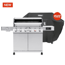 Monument Grills 6 1 Burner Smart Tech Propane Gas Grill for Outdoor Cooking , Denali 605Pro Stainless Steel Grill 78,000 BTU with Side Sear Burner, Smoker Box, Cover and Rotisserie Kit
