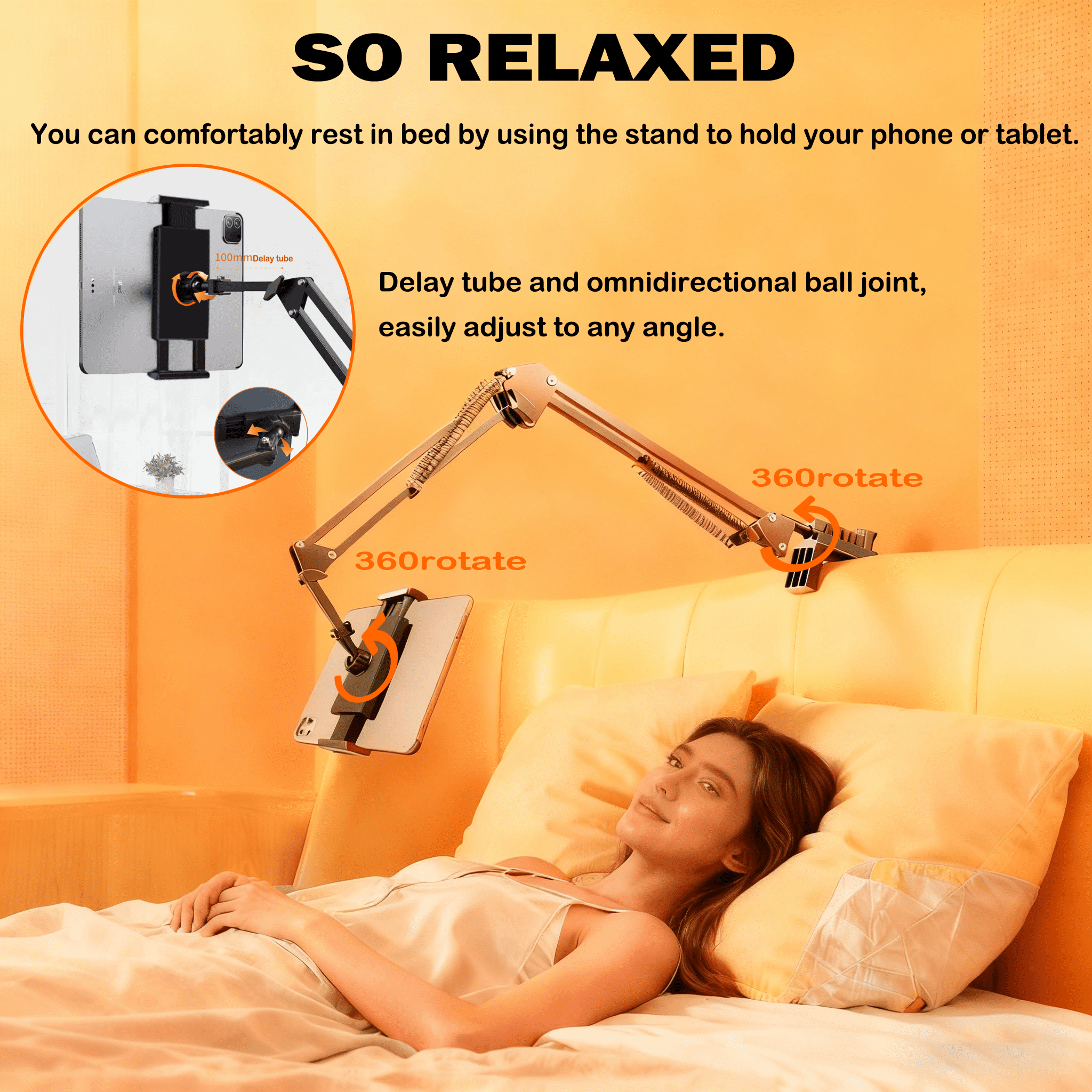 TIKBBRMG Adjustable Tablet Phone Holder for Desk Bed, Adjustable Tablet Phone Stand for Bed, Flexible Tablet Arm Clamp Compatible with iPhone 17 16 15 Pro iPad Kindle Galaxy Tab 4.7-12.9 Inch