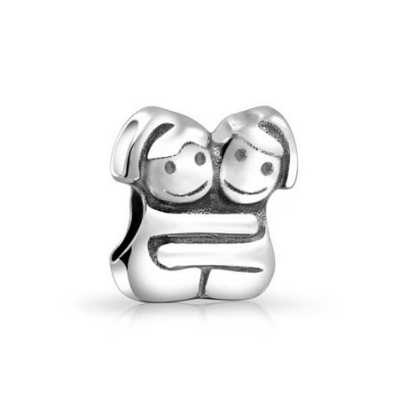 Bling Jewelry 925 Silver Hugging Sisters Twin Girl Bead Charm Fits