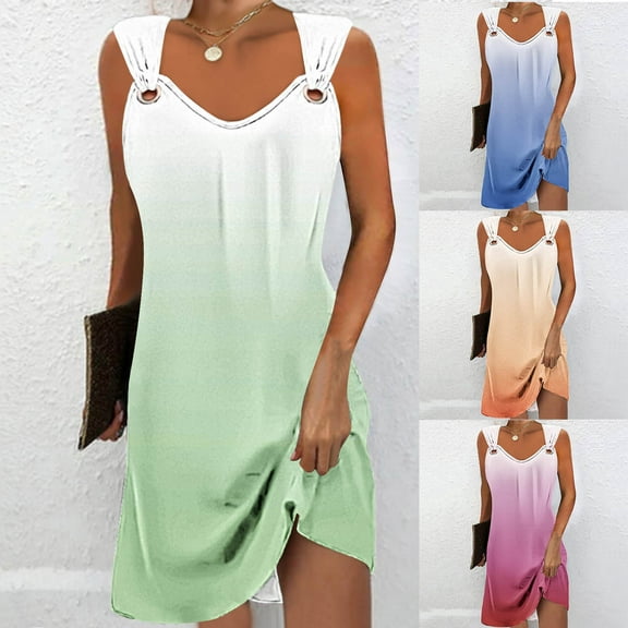 sovlvnd Womens Summer Dresses Geometric Printed Elegant Camisole Round Neck Dress Womens Tank Dresses Casual Summer Plus Size Summer Dresses