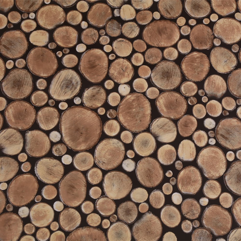 Dundee Deco Peel and Stick Self Adhesive Wallpaper - Distressed Wooden Brown, Beige Cut Logs , 18 ft x 18 in
