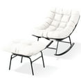 thumbnail image 2 of JUSTLET Outdoor Rocking Chair with Ottoman, Patio Rocker Egg Recliner Chair Indoor Comfy Reading Chair Set, Beige, 2 of 7
