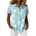 thumbnail image 2 of Women's Hawaiian Vacation Shirt Floral Tropic Print Short Sleeve Button Up Beach Cool Tops Light Blue L, 2 of 5