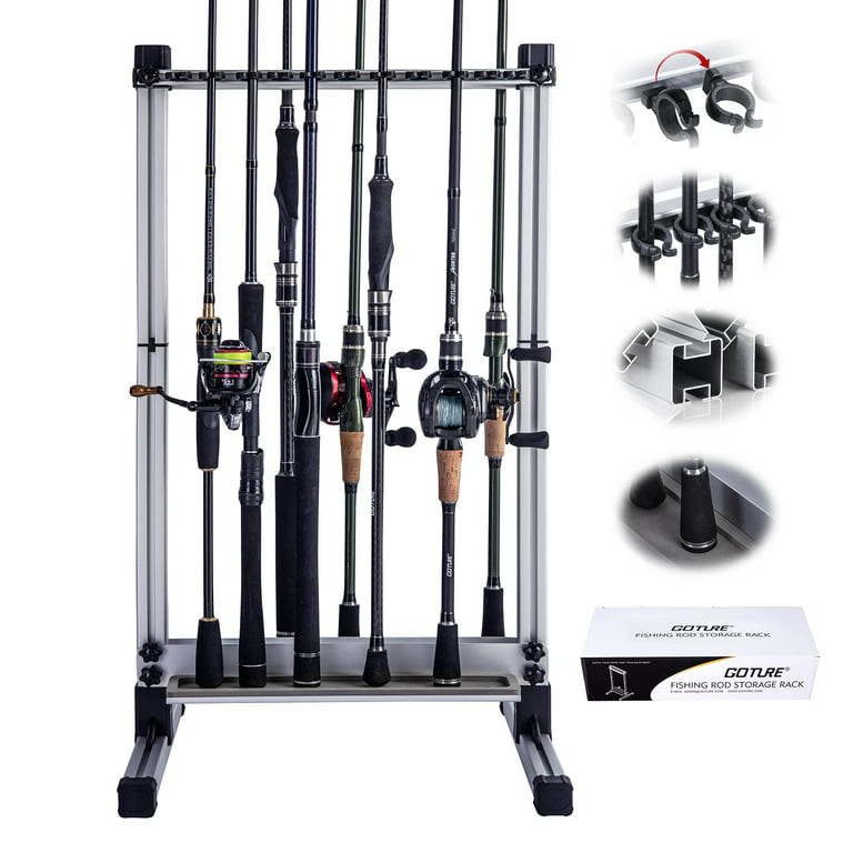 Goture 24 Slots Patented Fishing Rod Holder, Adjustable Groove Fishing Rod  Rack, Space Saving Vertical Standing Fishing Pole Storage Organizer for Home  Garage Storage,Fishing Gear Gifts for Men 