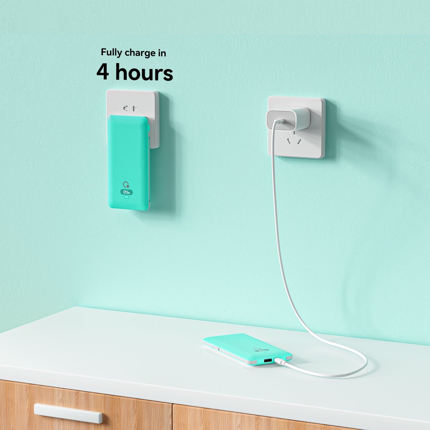 Q 10000mAh Portable Power Charger PD20W Fast Charging Portable Charger with Cables,USB Battery Pack with Built-in Cables AC Wall Plug Compatible for iPhone and Android Cell Phone