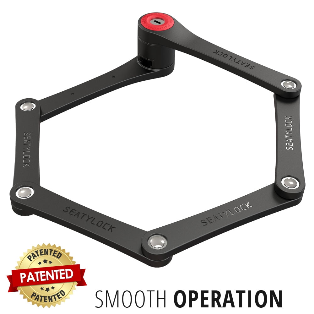 Seatylock FoldyLock 85cm Folding Bike Lock Black with Red - Lightweight High Security Bicycle Lock - Heavy Duty Anti Theft Smart Secure Guard with Keys & Case for Bikes or Scooters
