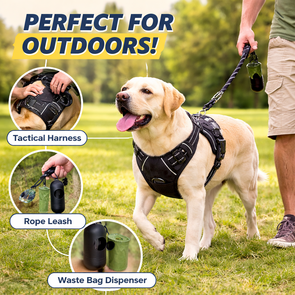 Adjustable No Pull Dog Harness with Leash and Poop Bag Dispenser Set – Reflective and Comfortable for Walking & Outdoor Activities