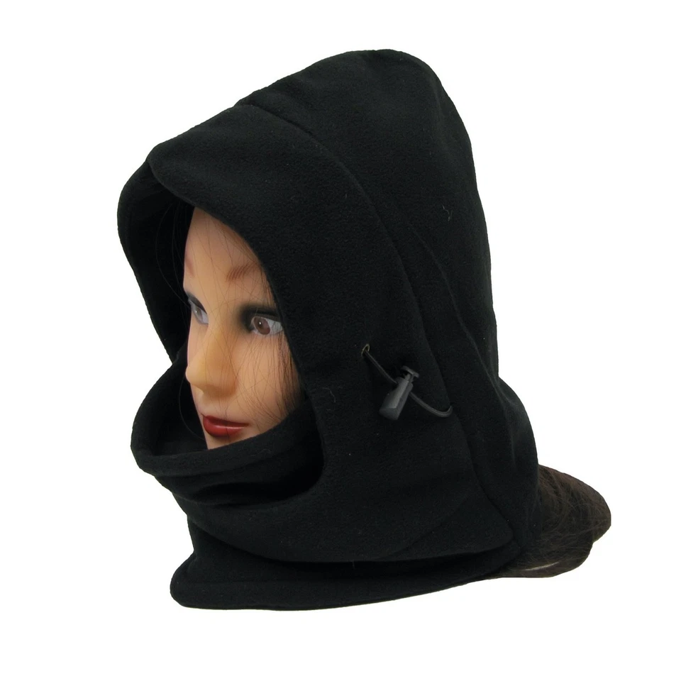 KNACK - Black Fleece Full Face Cover Warm Mask Hoodie Bike Ski Winter Balaclava Headwear
