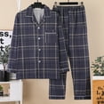thumbnail image 2 of Hwmodou Men's Pajama Outfits Plaid Printed Long Sleeve Tops And High Waisted Pants Sleepwear Pure Cotton Woven Plaid Coarse Fabric Home Wear Cardigan Christmas Nightwear For Man, 2 of 3