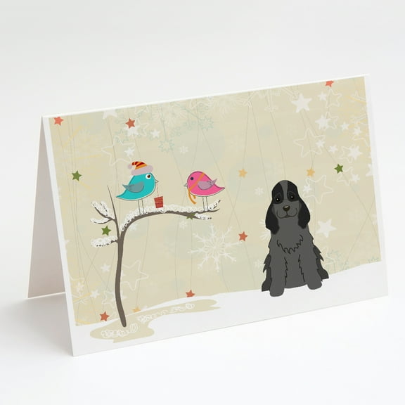 Christmas Presents between Friends Cocker Spaniel - Black Greeting Cards and Envelopes Pack of 8