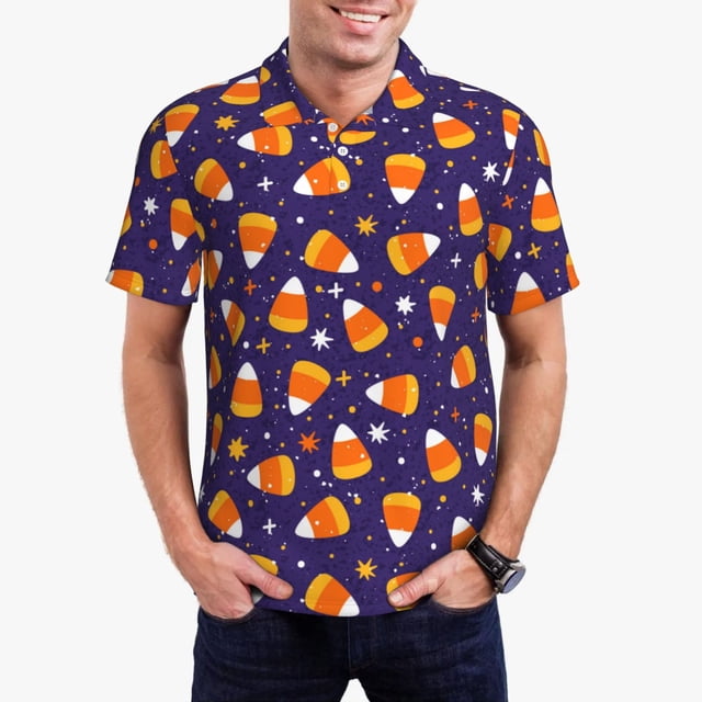 Fotbe Candy Corn (2) Camiseta Polo de Golf para Hombre con Estampado – Camisa Deportiva Transpirable con Cuello Abotonado-3X-Large