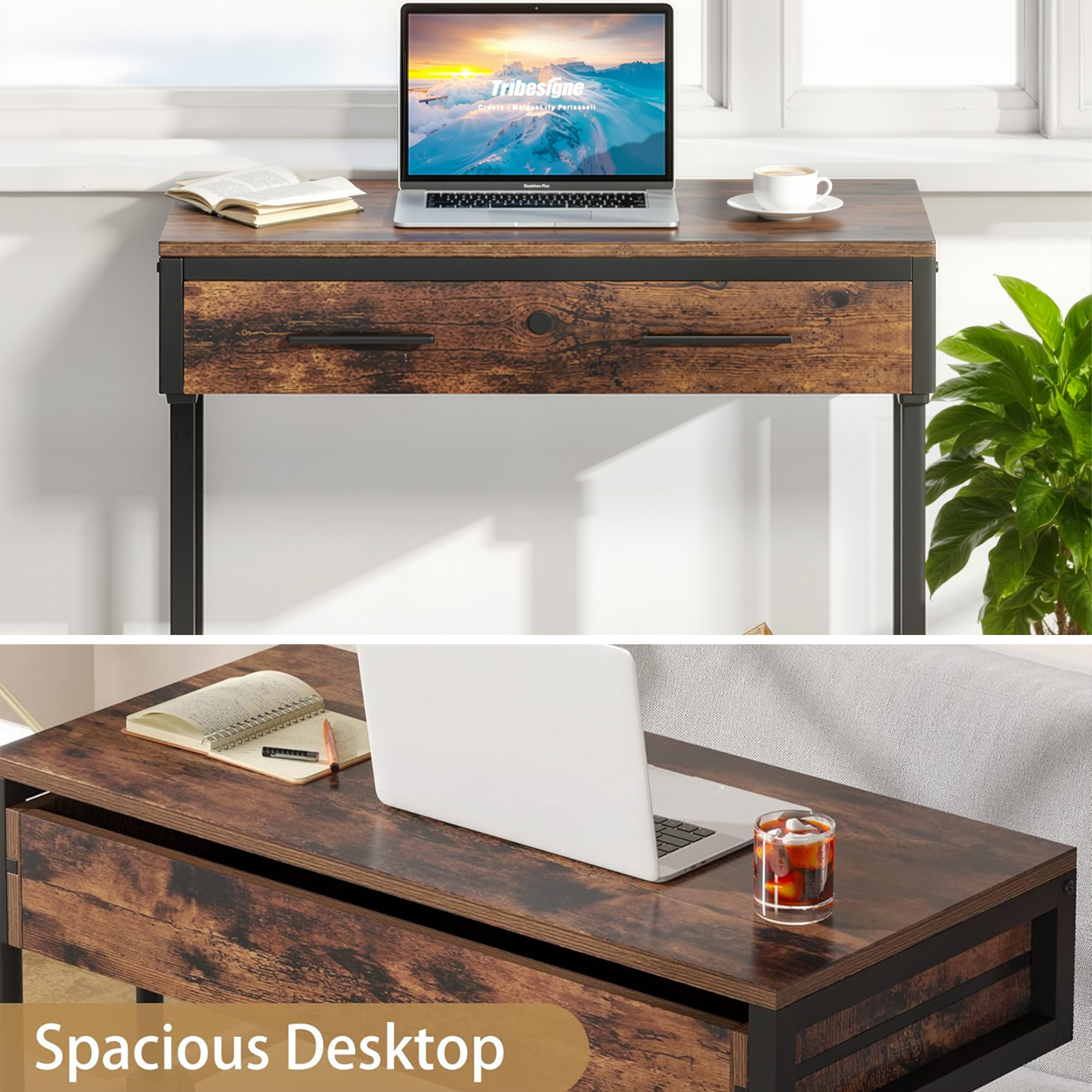 MAYEERTY 31.5" Mobile Side Table with Locking Wheels, Multifunctional Couch Desk for Home Office