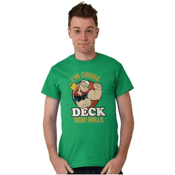 Popeye Deck Your Halls Christmas Men's Graphic T Shirt Tees Brisco Brands S