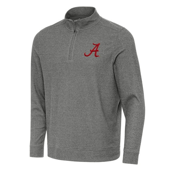Men's Antigua Heather Black Alabama Crimson Tide Subtle Quarter-Zip Sweatshirt