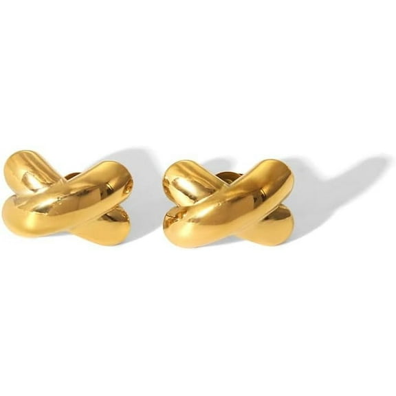 Luxury Stainless Steel Cross X-Shaped Stud Earrings Golden 17x12mm