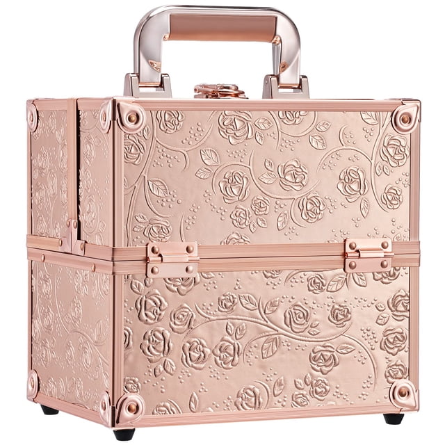 Estuche de maquillaje portátil FRENESSA con separadores y cierre en forma de rosa