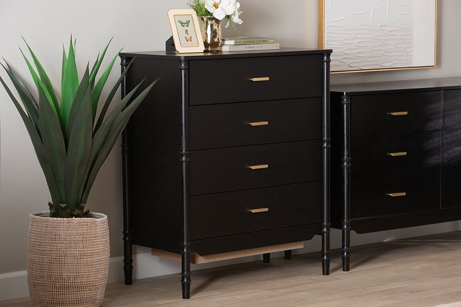 Baxton Studio Black Faux Leather Dresser with Bedroom Wood, Metal Legs and  Chest Drawers - Walmart.com