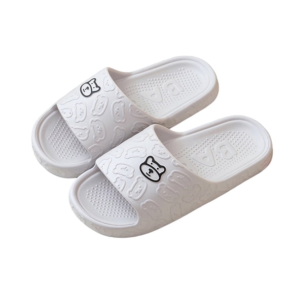 Xfvqtps Shower Shoes for Mens and Womens Couples Slide Cute Bear Thick Sole Quick Drying Lightweight Non Slip Open Toe Solid Color Indoor Beach EVA Slipper Gray