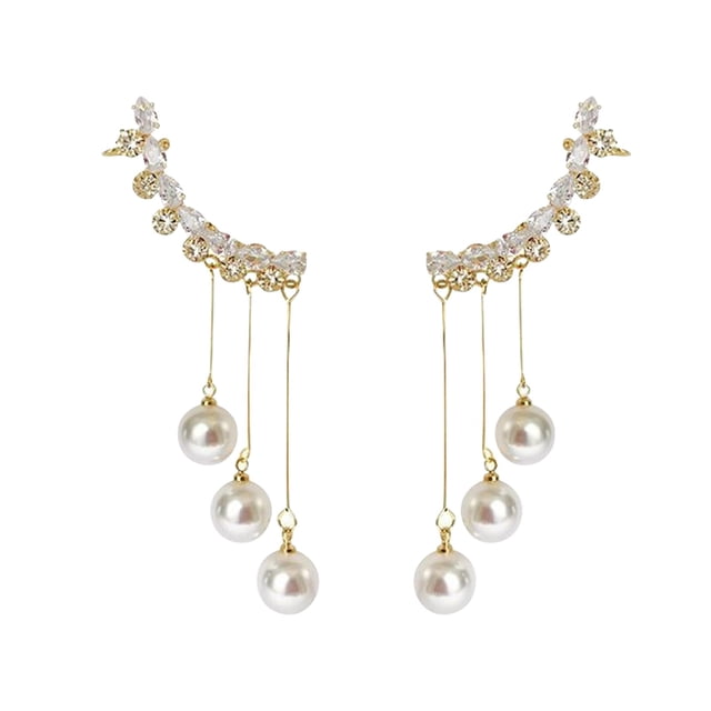 Temperamento Larga Borla Pendientes de Perlas Mujeres Tendencia de la moda Zircon Oro Borla Pendiente Señoras Joyería Pendientes para Mujer