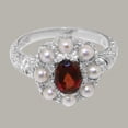 thumbnail image 5 of LBG British Made 9k White Gold Natural Garnet & Cultured Pearl Womens Statement Ring - 33 size options - Size 7, 5 of 8