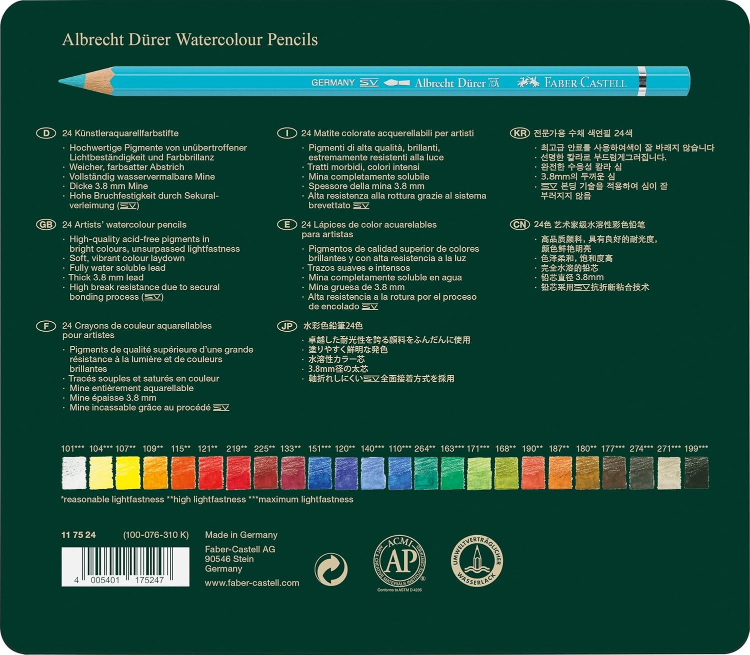 Faber-Castell Albrecht Durer Watercolor Pencil Set - Set of 24, Assorted Colors