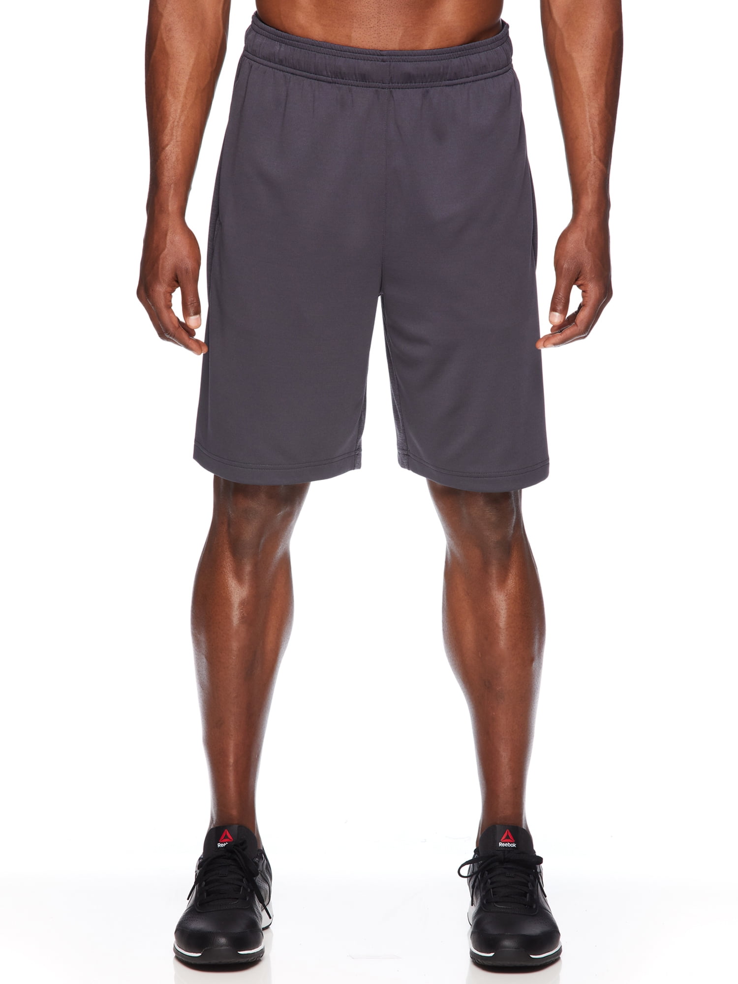 Large Reebok Men's Drawstring Shorts Break Training Ebony Heather/Black Athletic Running & Workout Short w/Pockets 