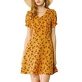 thumbnail image 6 of MODA NOVA Junior's Short Sleeve Tie V Neck Floral A Line Above Knee Dress, 6 of 6