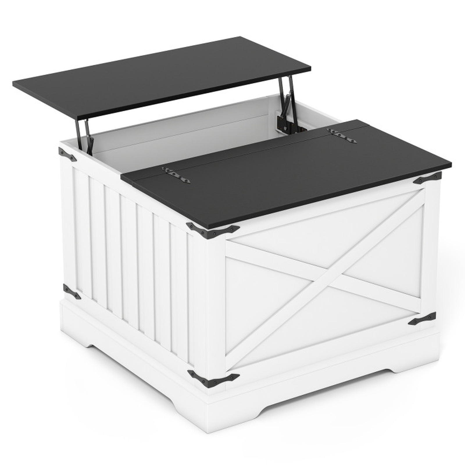 Furnibear Farmhouse Lift Top Coffee Table with Large Hidden Storage Compartment and Reinforced Metal Brackets for Living Room, Black