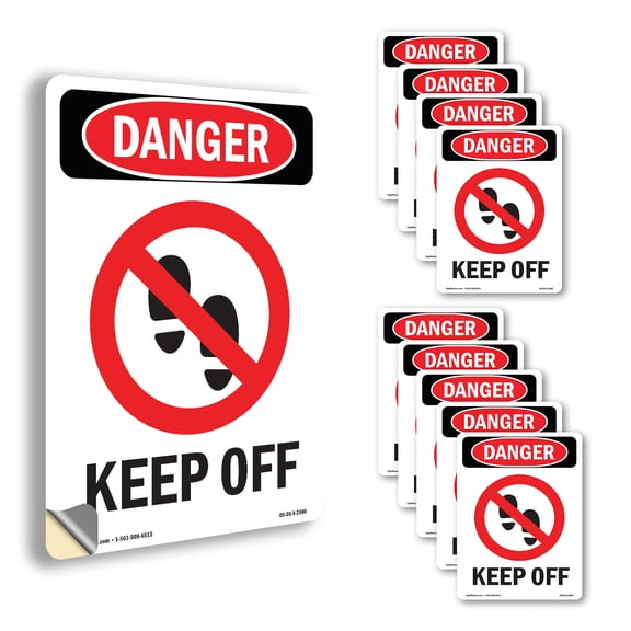 Keep Off OSHA Danger Vinyl Decal Label 18 Inch x 12 Inch - 10 Pack