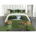 thumbnail image 2 of Ambesonne Savannah Quilted Coverlet 3 Pcs, Siberian Tigers in Lake, Queen Size, Reseda Green and Orange, 2 of 4