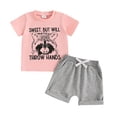 thumbnail image 4 of Baby Boy Summer Clothes Letter Print Short Sleeve T Shirt Tops and Stretch Shorts Cute Baby Boy Outfit, 4 of 4