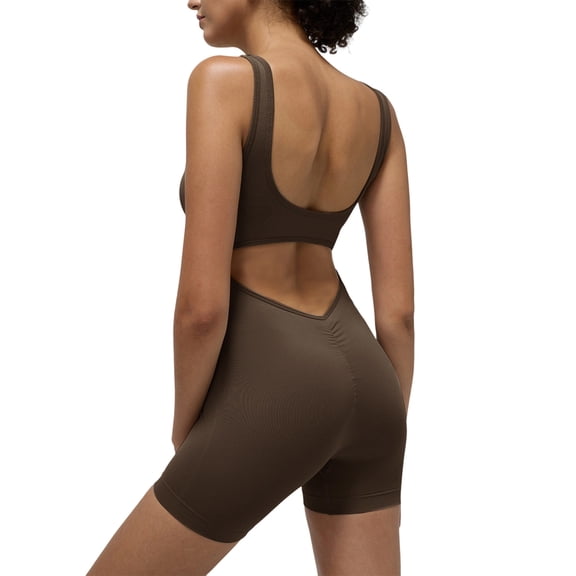 One Piece Workout Jumpsuits for Women Backless Tummy Control Bodysuit Shorts V Back Scrunch Yoga Romper