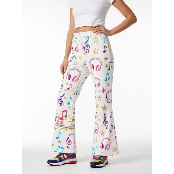 Girls Flared Pants, Wide Leg Bell Bottom Trousers, Digital Print Casual Slim-Fit Kids Pants for Girls Spring Summer