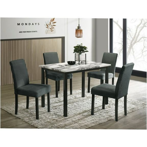 JERFIT 5-Piece Dining Set with Faux Marble Table & Upholstered Chairs, Charcoal Modern Kitchen Dinette for Dining Room