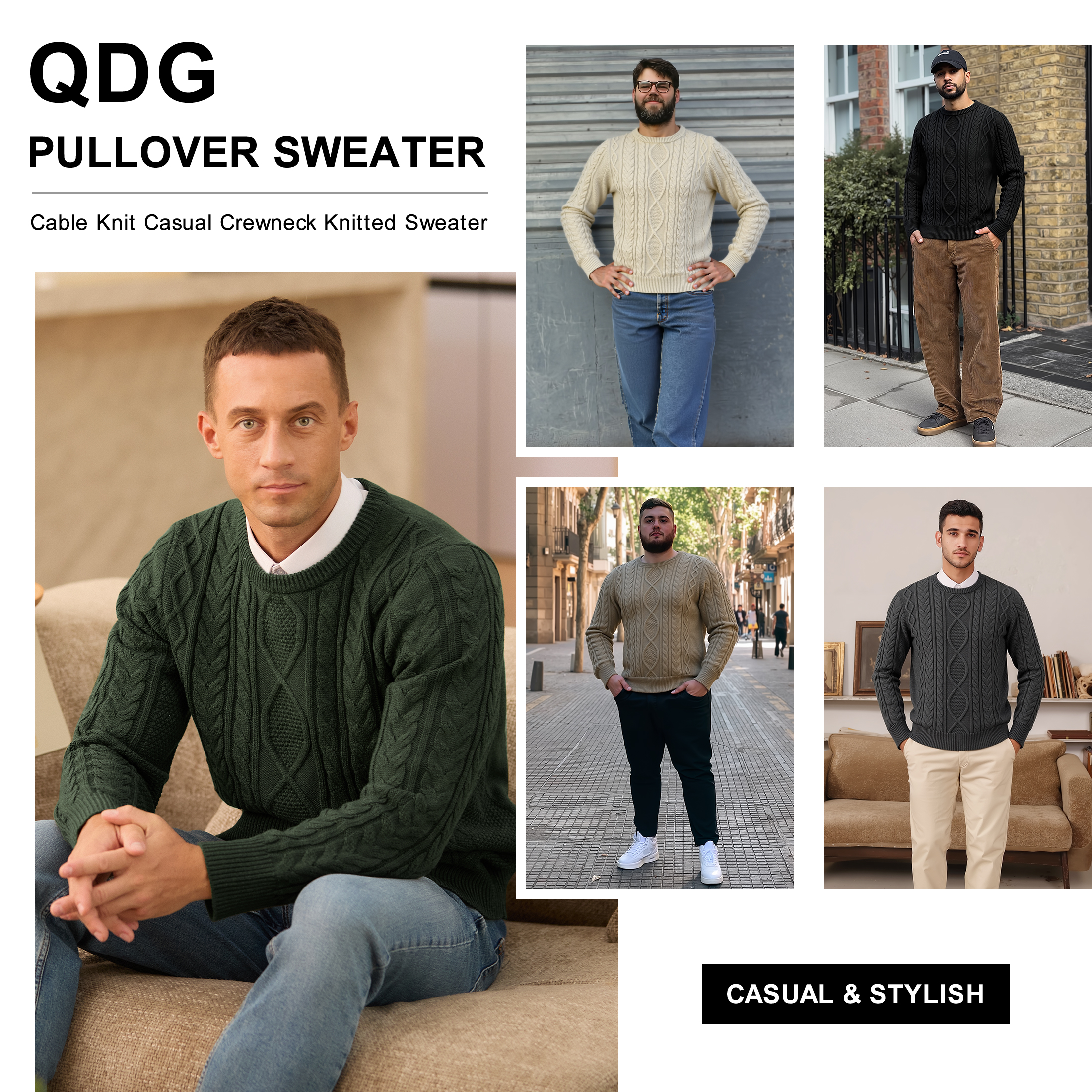 QDG Men's Cable Knit Pullover Sweater, Crewneck photo 7