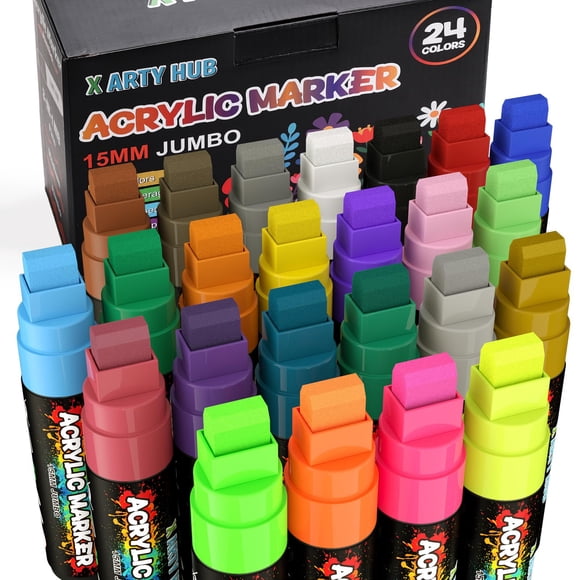 Marcadores de pintura acrílica X ARTY HUB Jumbo, 24 colores, punta de 15 mm