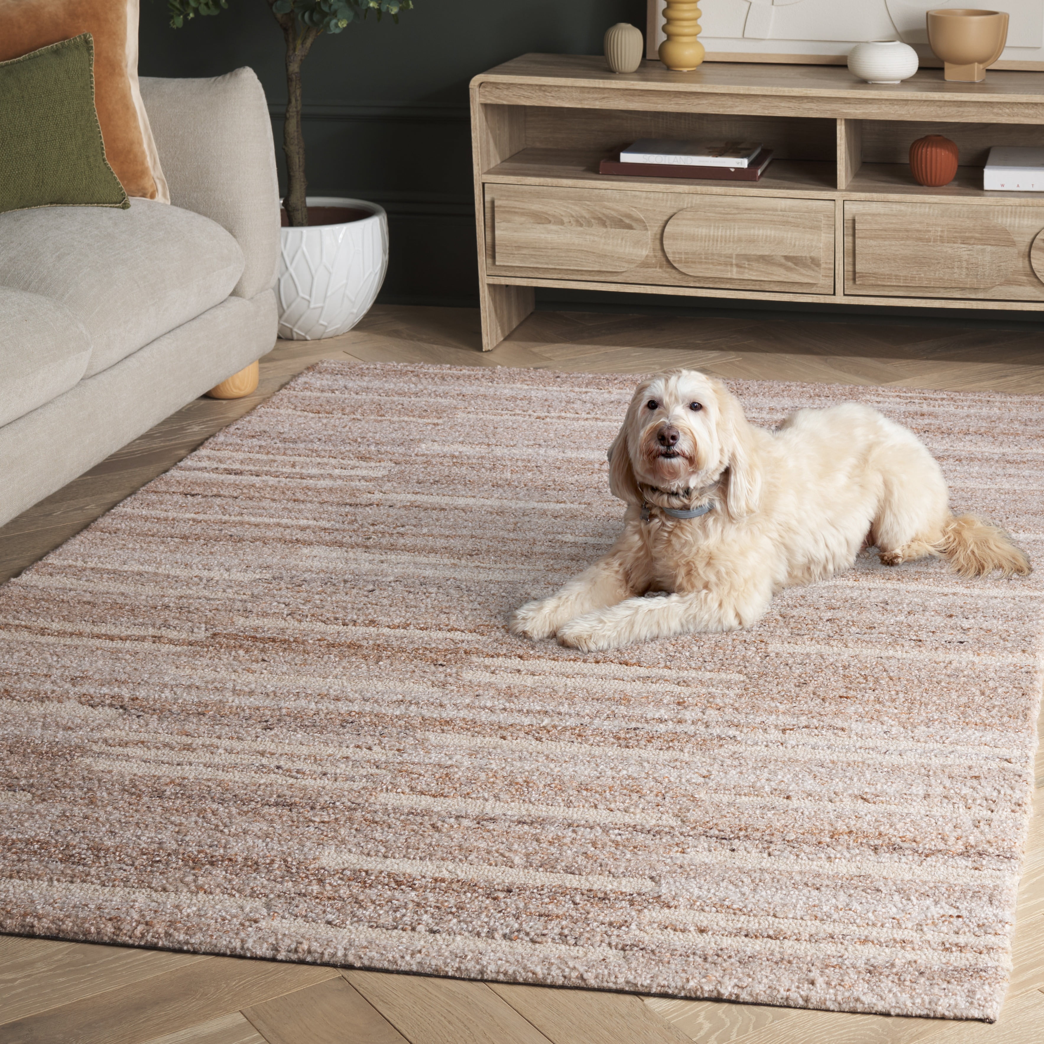 SAFAVIEH Pine Louella Striped Area Rug, Beige/Light Rust, 4' x 6'