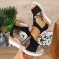 thumbnail image 5 of Gladiator Wedge Sandals for Women Boho Embroidery Open Toe Back Zipper Beach Shoes Summer Platform Cutout Dress Shoes Black Size 8, 5 of 7