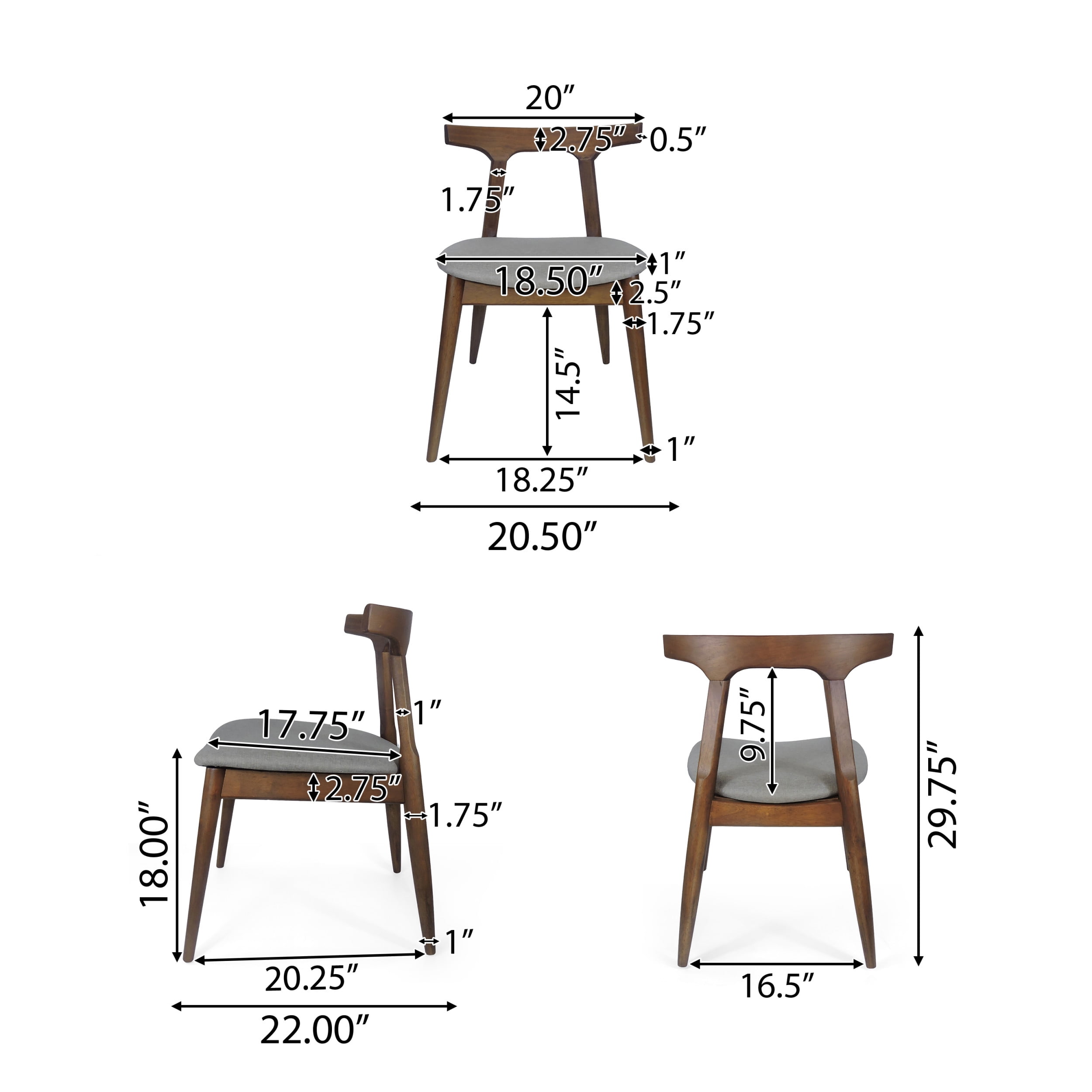 Noble House Currant Fabric Upholstered Dining Chairs, Set of 4, Walnut and Light Gray