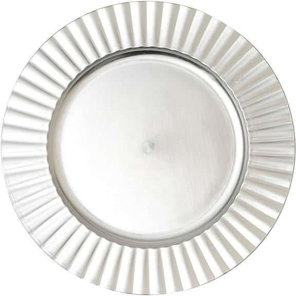 Simply Elegant Fluted Edge Plastic Charger Plate | Service Plate for Parties, Dinner, Weddings, Quinceaneras and Events | 13 inch Diameter | Silver - Foil Finish | Set of 12