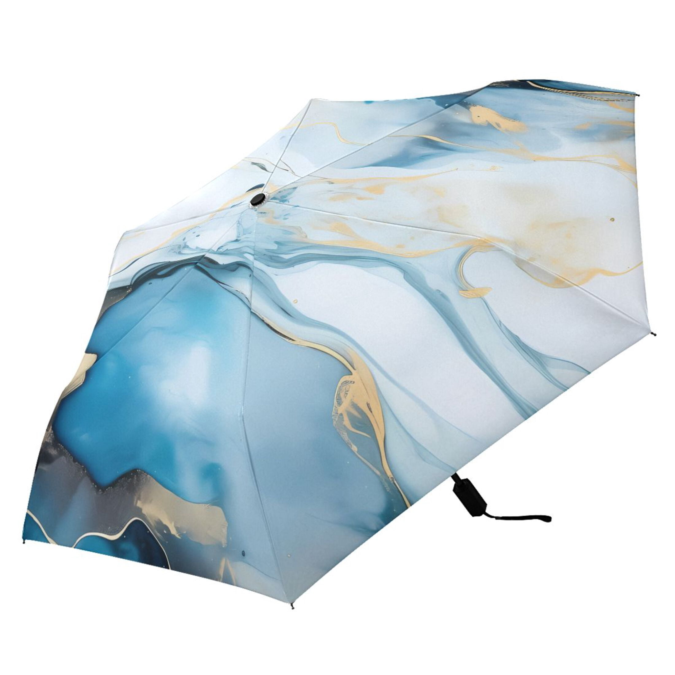 White Blue Marble Compact Sun Umbrella Windproof Travel Umbrellas for Rain Strong Portable UV Protection
