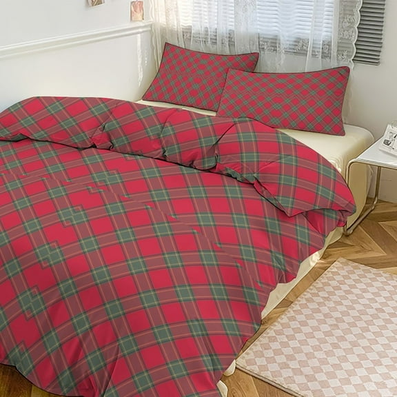 Red Colored Diamond Grid Duvet Cover Set Bedding Set Polyester Quilt Cover for Bedroom Decoration